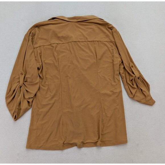 NY Collection Woen's Top Size 2X Gold 3/4 Sleeve Stretch Knit Button-Up - Picture 12 of 13
